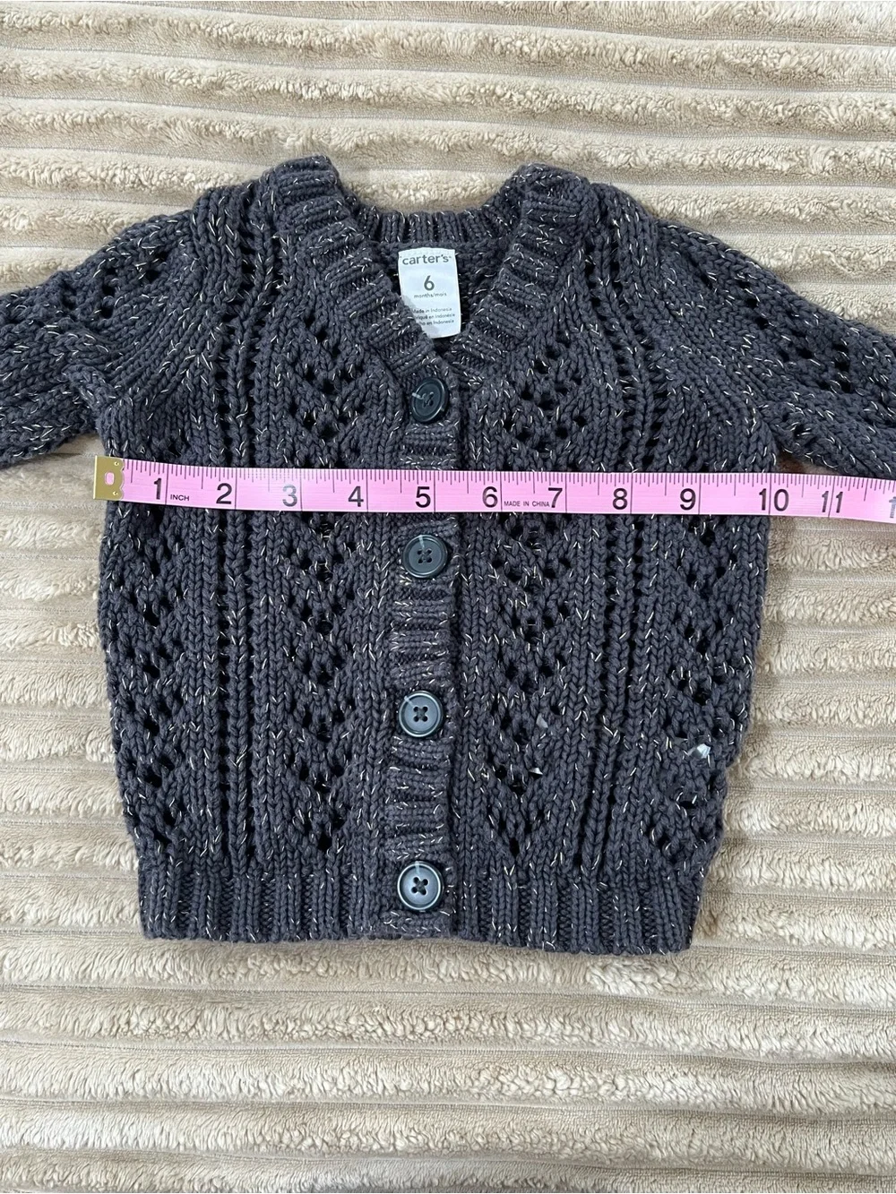 Carter’s Baby Girl Metallic Cable Knit Cardigan Sweater - Charcoal Gray - 6M